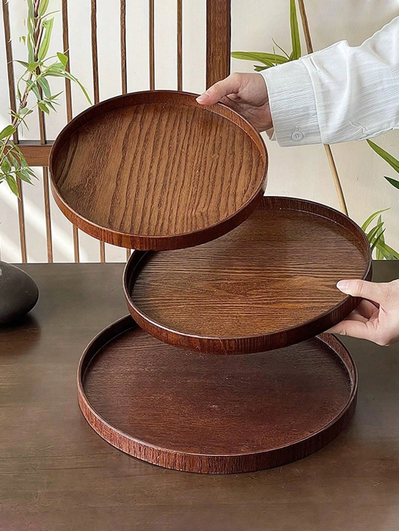 Coffee Tea Organizer - 1pc/3pcs Natural Wooden Serving Tray, Round