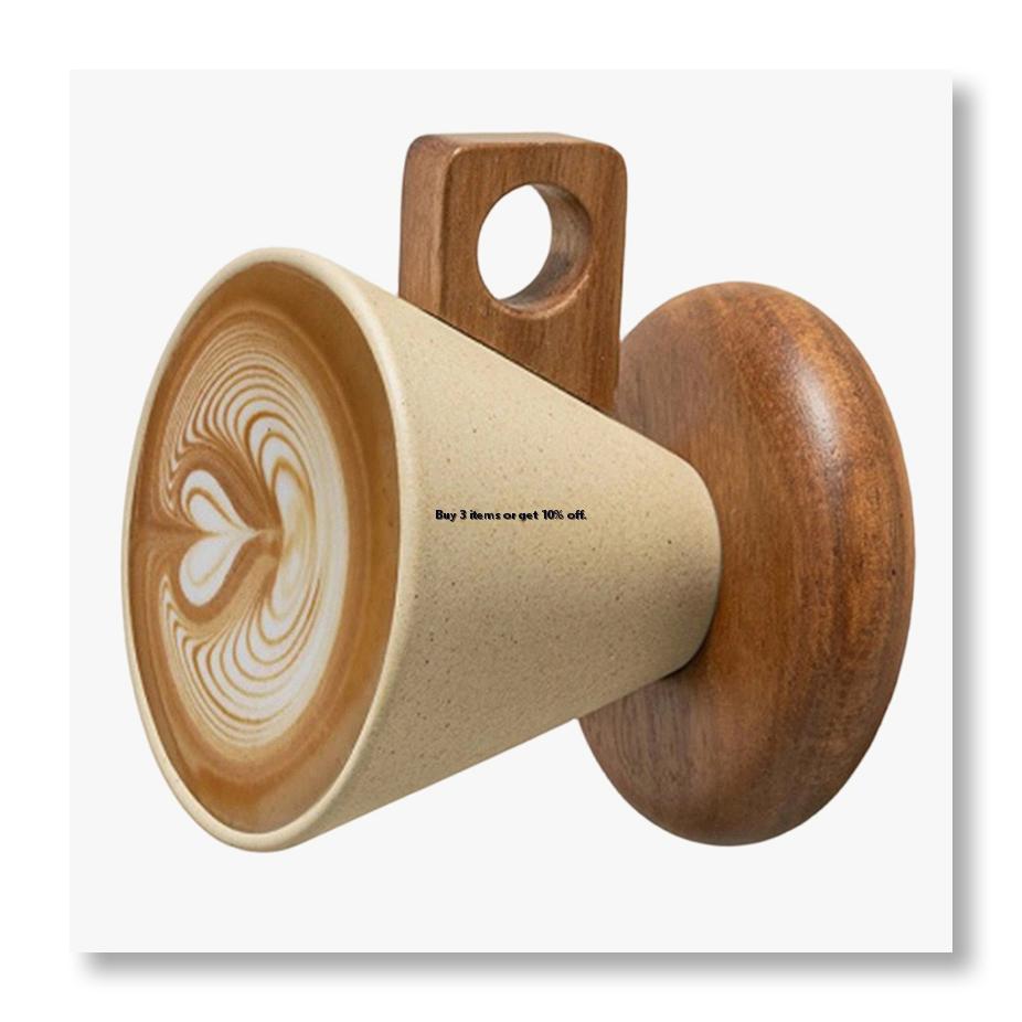 Coffee Tea Mugs - Ceramic Coffee Cup& Wood Base Spoon