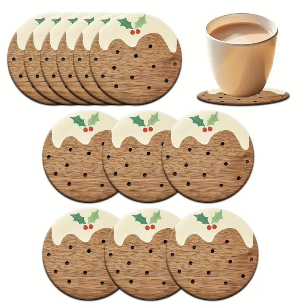 Coffee Tea Gift Set - Wooden Cup Coasters Set Pudding Style