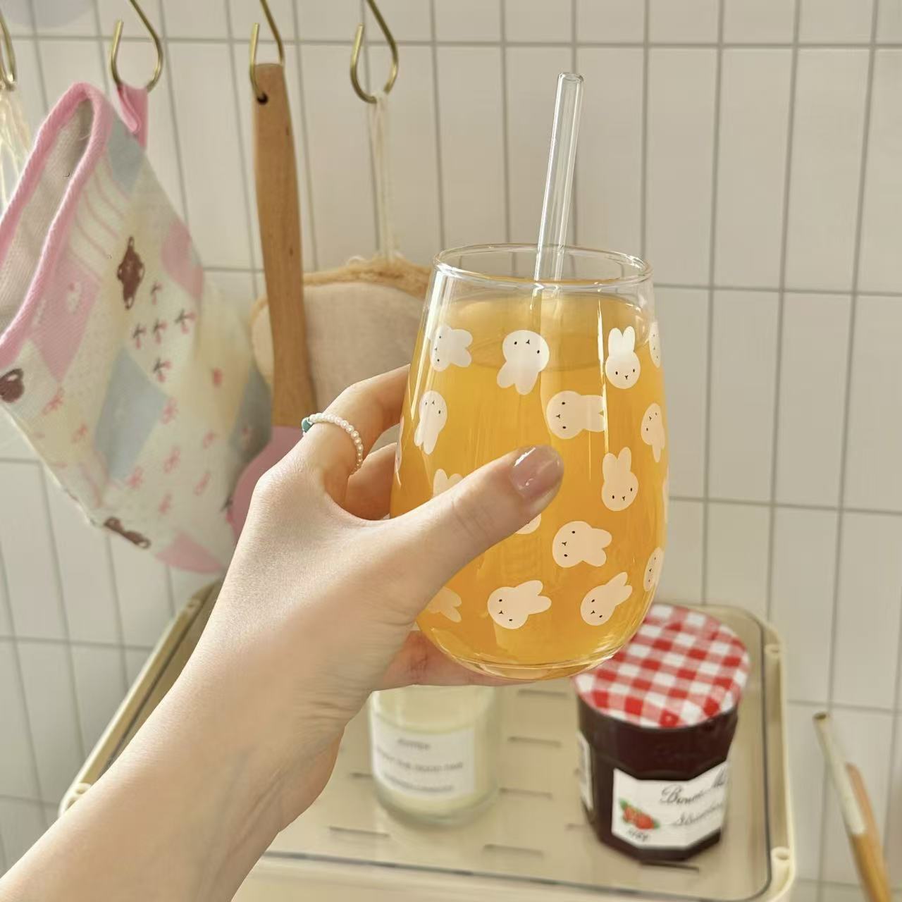 Cute Miffy Rabbit Printed Glas - Coffee Tea Cups 评论和价格