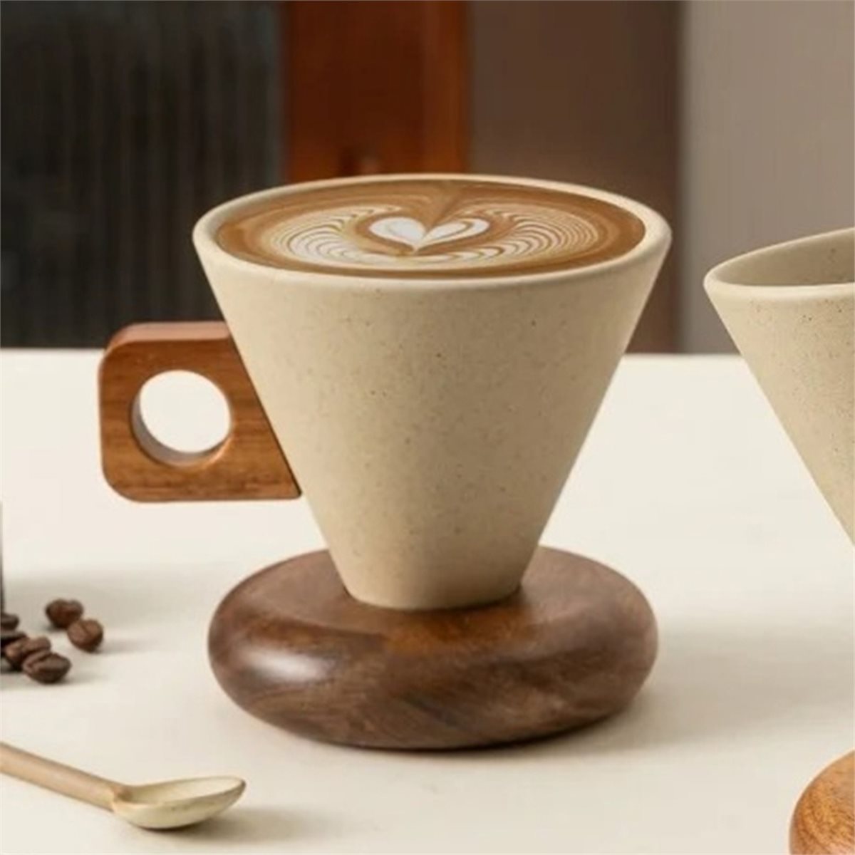 Ceramic Coffee Cup& Wood Base  - Coffee Tea Mugs 评论和价格