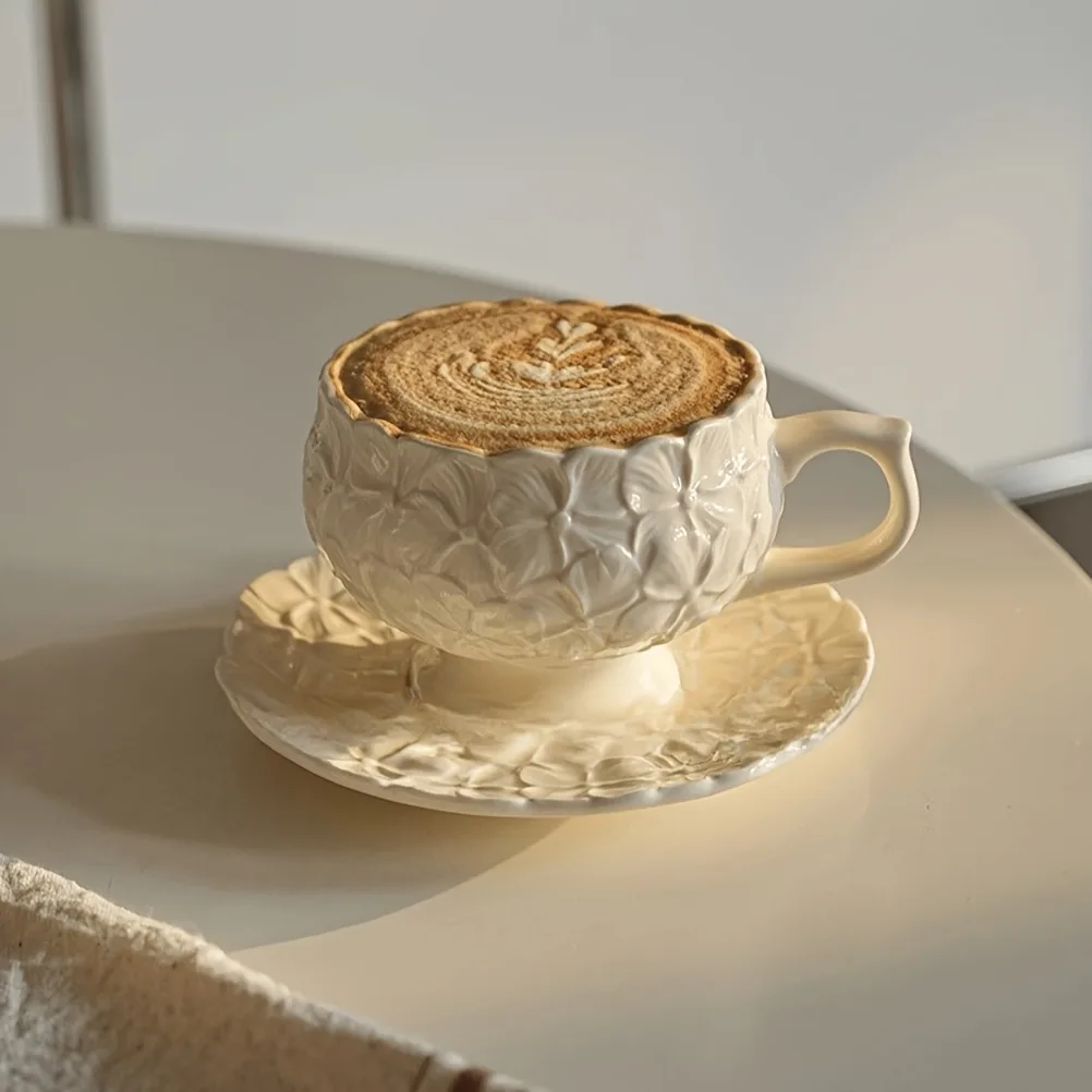 French Cream Relief Coffee Cup - Coffee Tea Gift Set 评论和价格