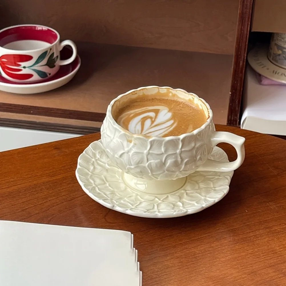 French Cream Relief Coffee Cup - Coffee Tea Gift Set 评论和价格