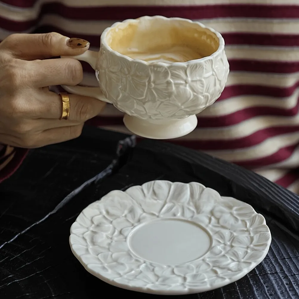 French Cream Relief Coffee Cup - Coffee Tea Gift Set 评论和价格