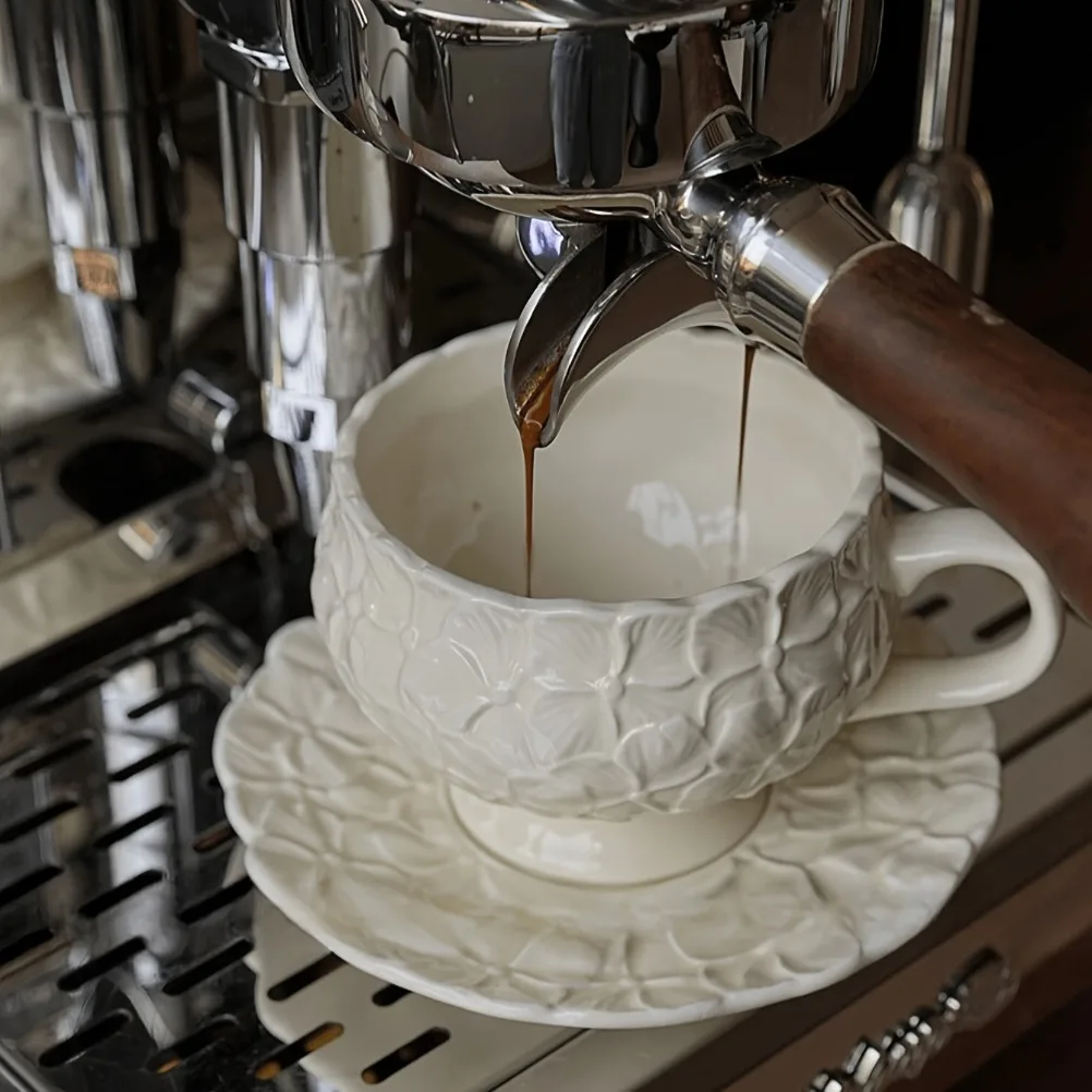 French Cream Relief Coffee Cup - Coffee Tea Gift Set 评论和价格