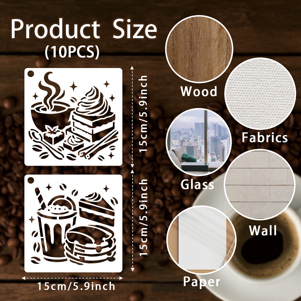 10 Sheets Coffee Stencils for  - Draw Coffee And Tea 评论和价格