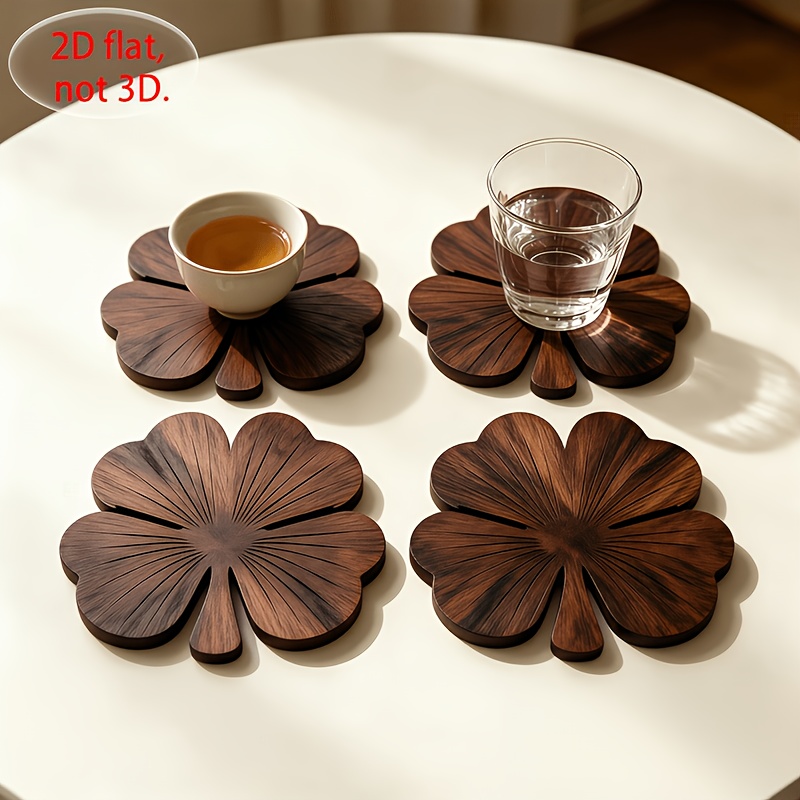 4Pcs 2D Flat Clover Wooden Coa - Coffee Tea Game 评论和价格