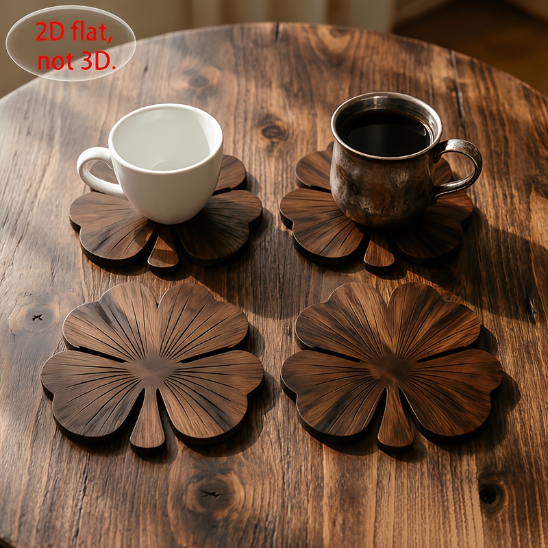 4Pcs 2D Flat Clover Wooden Coa - Coffee Tea Game 评论和价格