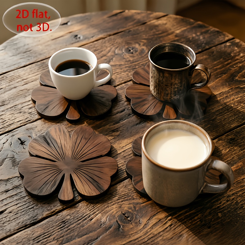 4Pcs 2D Flat Clover Wooden Coa - Coffee Tea Game 评论和价格