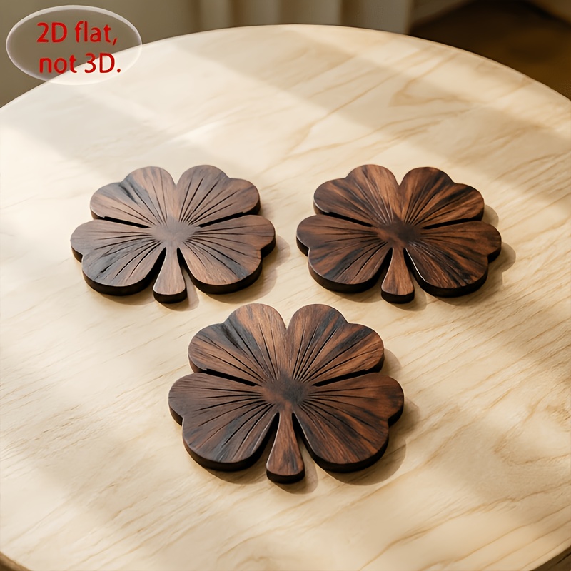 4Pcs 2D Flat Clover Wooden Coa - Coffee Tea Game 评论和价格