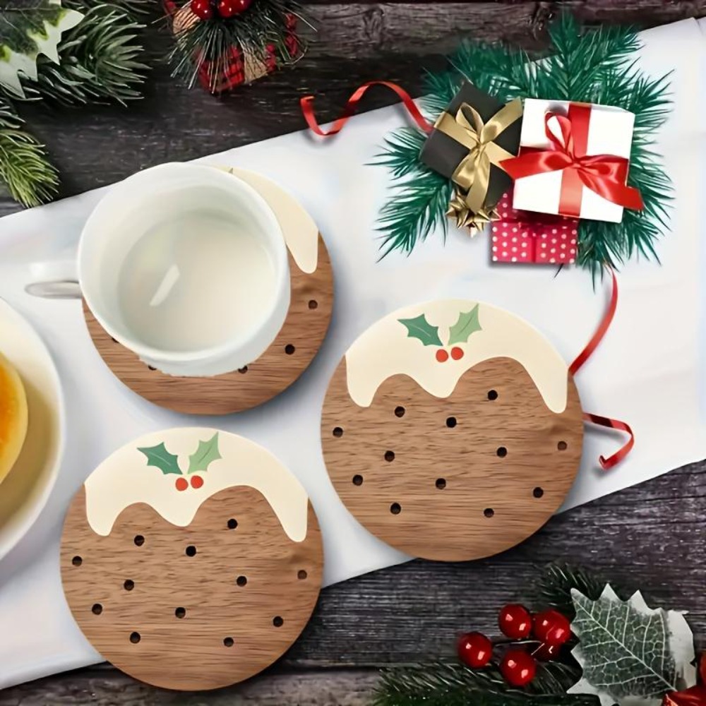 Wooden Cup Coasters Set Puddin - Coffee Tea Gift Set 评论和价格