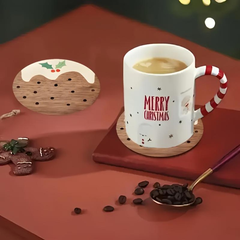 Wooden Cup Coasters Set Puddin - Coffee Tea Gift Set 评论和价格
