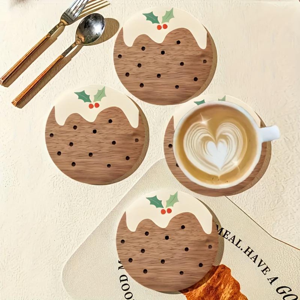 Wooden Cup Coasters Set Puddin - Coffee Tea Gift Set 评论和价格