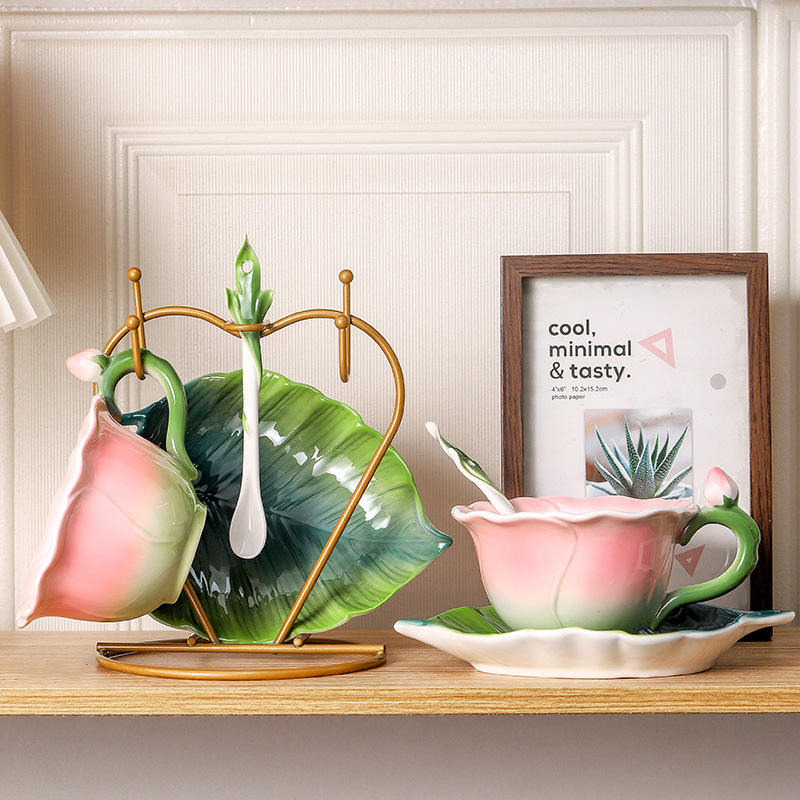 150ml Hand-Painted Rose Cerami - Coffee Tea Gift Set 评论和价格