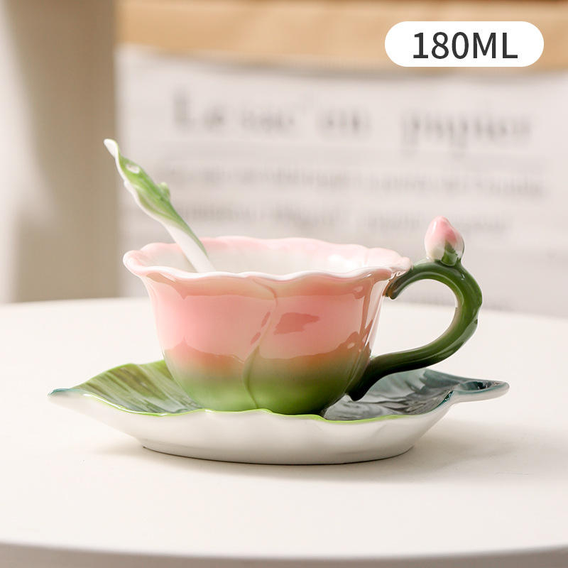 150ml Hand-Painted Rose Cerami - Coffee Tea Gift Set 评论和价格